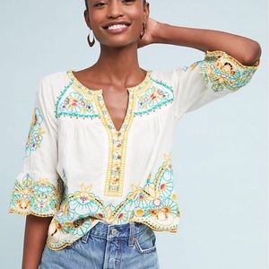 Anthropology Embroidered Bisbee Blouse/Top